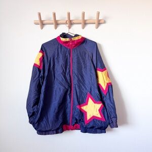 Vintage Windbreaker Navy Star-Patterned Women's Jacket